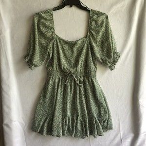 NWT Mi Ami Green & Pink Floral Prairie Cottagecore Mini Dress Size Small